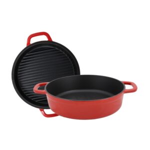 Garnek żeliwny z pokrywką do grillowania 28 cm, czerwony ARKI